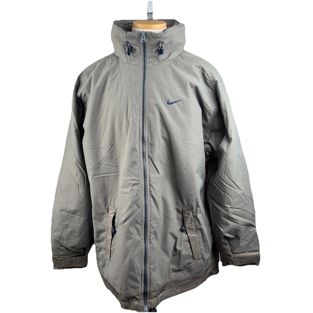 Vintage 1990's Nike Men's Gray/Taupe Hooded Full‎ Zip Windbreakers Jacket Size L